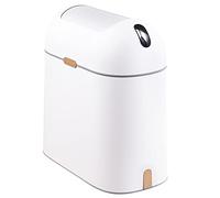 ELPHECO Cubo de basura para baño, 2.5 galones con sensor de movimiento, impermeable, con tapa de mariposa, para decoración de baño, para dormitorio, cocina y oficina, color blanco con botón dorado