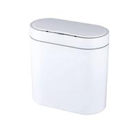 Elpheco - Cubo de basura para baño, 9,5 L de capacidad, impermeable, con sensor de movimiento, pequeño cubo de basura con tapa, cubo de plástico delgado y estrecho, color blanco