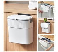 ELPHECO Cubo de basura pequeño colgante con tapa para puerta de armario de cocina, contenedor de compostaje de cocina de 2.5 galones para debajo del fregadero, cubo de basura de plástico montado en la