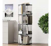 ELPHECO Estantería giratoria, estantería esquinera pequeña para espacios pequeños, exhibición de 360 grados, estantería de pie de 4 niveles, organizador de plástico estrecho para sala de estar (negro