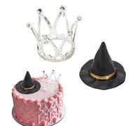 Elprico Paquete de 12 Adornos para Cupcakes Malvados, Sombrero de Bruja y Corona para Tarta, Mini Sombreros de Mago, Decoraciones para Cupcakes con Corona para Fiesta de Cumpleaño (SILVER)