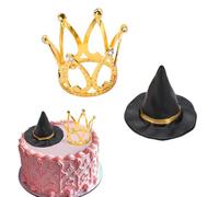 Elprico Paquete de 12 Adornos para Cupcakes Malvados, Sombrero de Bruja y Corona para Tarta, Mini Sombreros de Mago, Decoraciones para Cupcakes con Corona para Fiesta de Cumpleaño (GOLD)