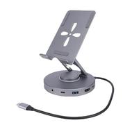 Elprico Soporte Ajustable para Tableta con Concentrador USBC 10 en 1, Soporte para Tableta de Aluminio con Estación de Acoplamiento, Carga PD de 100 W, HDMI 4K a 60 Hz, USB 3.0, Audio