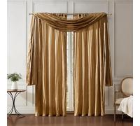 Elrene Athena Juego de Cortina y Cenefa de Seda triturada sintética, Tela, Dorado, W 52" x L 108" (1 Panels)