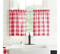 Elrene Buffalo - Juego de Cocina con Ventana a Cuadros, algodón, Rojo/Blanco, 36 x 30 Pulgadas (2 Niveles)