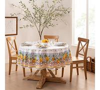 Elrene Capri Lemon Mantel Rectangular de Tela de Doble Borde, Poliéster, 70" Round (Tablecloth)
