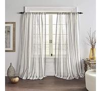 Elrene Hampton Stripe Cottagecore Cortina Transparente para Ventana, Mezcla de poliéster y Lino, Gris, 132 cm de Ancho x 84 cm de Largo (Paquete de 1)