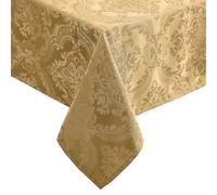 Elrene Home Fashions Caiden Elegance - Mantel de Tela de Damasco Resistente al Agua, a Las Manchas y a Las Arrugas, oblongo/Rectangular, 152 x 213 cm, Color Dorado