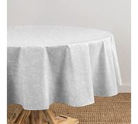 Elrene Home Fashions Camile - Mantel de Vinilo Resistente al Agua y a Las Manchas con Respaldo de Franela, 60 x 84 Pulgadas, Ovalado, Gris/Blanco