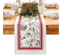 Elrene Home Fashions Camino de Mesa o Consola con Bordes de Tela de Bayas, decoración de Mesa de Navidad, 13 x 70 Pulgadas