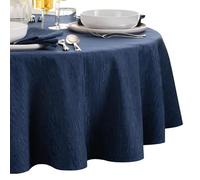 Elrene Home Fashions Continental Mantel de Textura sólida Resistente al Agua y a Las Manchas, 90 Pulgadas, Redondo, Azul Marino