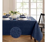 Elrene Home Fashions Continental Mantel de Textura sólida Resistente al Agua y a Las Manchas, Rectangular, 60 x 102 Pulgadas, Azul Marino