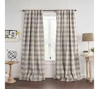 Elrene Home Fashions Farmhouse Living Grainger - Cortina Opaca a Cuadros para Ventana, Sala de Estar y Dormitorio con pestañas de Bolsillo para Barra, 52 x 95 Pulgadas, Gris, 1 Panel