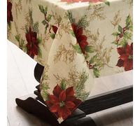 Elrene Home Fashions Festive Poinsettia - Mantel de Tela para festividades, Multicolor, Mantel Rectangular de 60 x 102 Pulgadas