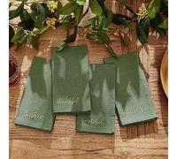 Elrene Home Fashions Harvest Fall Sentiment - Servilletas Bordadas, Juego de 4, 17 x 17 Pulgadas, Color Verde