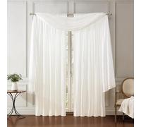 Elrene Home Fashions Juego de Cortinas de Ventana de Seda sintética para filtrado de luz y Bufanda, 52 x 95 Pulgadas, Color Blanco, Tela, 52 x 95 Pulgadas (2 Paneles) y 1 Cenefa