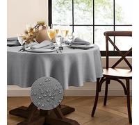 Elrene Home Fashions Laurel - Mantel Redondo de Textura sólida Resistente al Agua y a Las Manchas, 70 Pulgadas, Color Gris
