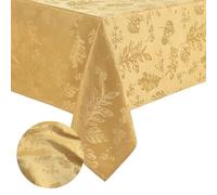 Elrene Home Fashions - Mantel de Tela de Damasco Jacquard con Elegante Dibujo de Hojas Tejidas, Resistente a Las Arrugas, 152,4 x 213,4 cm, Rectangular, Color Dorado