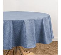 Elrene Home Fashions Monterey Mantel de Vinilo Resistente al Agua y a Las Manchas con Respaldo de Franela, 60 x 84 Pulgadas, Ovalado, Azul