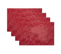 Elrene Home Fashions Poinsettia Elegance Jacquard - Manteles Individuales navideños (Juego de 4), 13 x 19 Pulgadas, Color Rojo