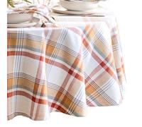 Elrene Home Fashions Seneca - Mantel Redondo de algodón a Cuadros otoño/Cosecha/Acción de Gracias, 70 x 70 Pulgadas