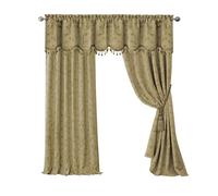 Elrene Home - Válvula de Ventana de Damasco con borlas, 132 cm de Ancho x 48 cm de Largo, Color Azul (1 válvula), Dorado, 52" x 84" (1 Panel)