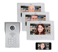 ELRO DV477IP3 Videoportero IP WiFi - 3 familias - con 3 Pantallas a Color de 7 Pulgadas - Color Night Vision - Vista en Vivo y comunicación a través de la aplicación, Aluminio Cepillado