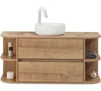 ELS BANYS Conjunto baño 120 cm roble. Con espejo led, lavabo cerámica blanco.