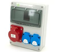 ELS Elektrotechnika - Distribuidor de corriente de construcción - Distribuidor de pared vacío - Caja vacía - Toma de 2 x 230 V y 1 CEE16 A - Para interior y exterior - Para equipos modulares - Con