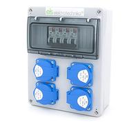 ELS Elektrotechnika Distribuidor de corriente de fábrica con enchufe Schuko 4 x 230 V + 4 x LS C16, listo para conectar, cableado, para talleres, empresas, uso interior y exterior, IP54