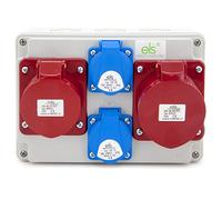 ELS Elektrotechnika Distribuidor de corriente de pared 2 x 230 V Schuko + 1 x CEE 32 A + 1 x CEE 16 A, distribuidor de corriente para interiores y exteriores, talleres y fábricas