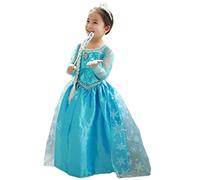 ELSA & ANNA Disfraz de princesa niña - Vestido de princesa para niña - Disfraz de reina de las nieves - Para fiestas, cumpleaños, cosplay y Halloween - 3-4 años (Dress206)