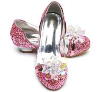 ELSA & ANNA Zapatos de princesa niña - 3 cm tacón - Zapatos de fantasía con brillos y cristales - Para fiestas, cumpleaños y cosplay - Tacones niña princesa (PNK16)