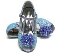 ELSA & ANNA Zapatos de princesa niña - Zapatos de fantasía con brillos y cristales - 3 cm tacón - Para fiestas, cumpleaños y cosplay - Tacones niña princesa (BLU23) (27)