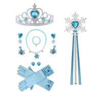 Elsa Joyas Para Niñas Carnaval Fiesta, 12 Piezas Conjunto Con Accesorios De Princesa Del Hielo Elsa Collar Pulsera Corona Varita Mágica Guantes Anillo Pendientes Para Carnaval, Pascua, Cumpleaños