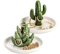 Elsjoy Juego de 2 soportes para anillos de aloe y cactus, plato de cerámica para joyas, pulseras, aretes, collares, platos decorativos para bodas, regalos de cumpleaños, decoración del hogar