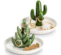 Elsjoy Juego de 2 soportes para anillos de aloe y cactus, plato de cerámica para joyas, pulseras, aretes, collares, platos decorativos para bodas, regalos de cumpleaños, decoración del hogar