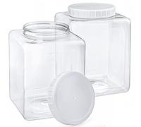 Elsjoy Paquete de 2 tarros grandes de almacenamiento de plástico de 1.3 galones con tapas de rosca, recipientes herméticos de cocina transparentes de boca ancha para alimentos secos, dulces y