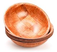 Elsjoy Paquete de 6 ensaladeras tejidas de madera de 10 pulgadas, cuencos redondos de madera irrompibles grandes de ensalada de madera, pasta, palomitas de maíz