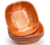 Elsjoy Paquete de 8 cuencos de ensalada tejida de madera de 8 pulgadas, juego de cuencos cuadrados reutilizables de madera tejida, cuencos irrompibles para ensalada, frutas, aperitivos