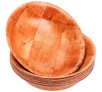 Elsjoy Paquete de 8 ensaladeras tejidas de madera, cuencos redondos apilables de madera de 8 pulgadas, cuenco rústico para ensalada, frutas, verduras, madera de abedul natural