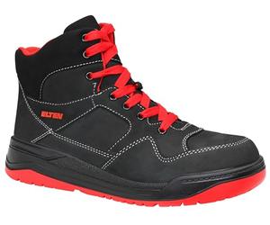 ELTEN MAVERICK - Bota de seguridad en estilo de baloncesto, piel nobuk, punta de acero, forro textil, color negro y rojo, 46, Negro