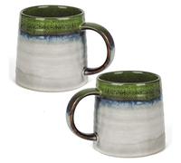 elthmpr Taza de café grande de 450 ml, paquete de 2 tazas de café grandes de cerámica con asa, taza de café de porcelana, tazas de café verde para latte capuchino, cacao, té, leche