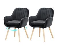 ELUCHANG Silla de Comedor Pack 2, 360°Giratoria, 12cm Grosor Sillones con Reposabrazos Altos, Negro Terciopelo Silla para Cocina, Salón, Dormitorio, Carga Máx. 150 kg, Patas de Madera