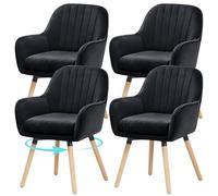 ELUCHANG Silla de Comedor Pack 4, 360°Giratoria, 12cm Grosor Sillones con Reposabrazos Altos, Negro Terciopelo Silla para Cocina, Salón, Dormitorio, Carga Máx. 150 kg, Patas de Madera