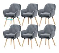 ELUCHANG Silla de Comedor Pack 6, 360°Giratoria, 12cm Grosor Sillones con Reposabrazos Altos, Gris Terciopelo Silla para Cocina, Salón, Dormitorio, Carga Máx. 150 kg, Patas de Madera