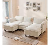 ELUCHANG Sofá Nube Modular 256cm con 2 Pufs, Sofá en Forma de U de 3 Plazas, Asiento Profundo 62cm, Montaje sin Herramientas, Sofá de Chenilla para Salón, Beige