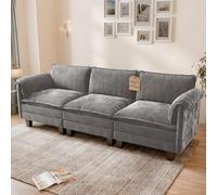 ELUCHANG Sofá Nube Modular 256cm, Sofá de 3 Plazas con Asiento Profundo 62cm, Montaje sin Herramientas, Sofá Moderno de Chenilla para Salón y Habitación, Gris Perla