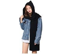 Elufly Gorro de invierno 3 en 1 con capucha para mujer, chal de punto de ganchillo, calentador de cuello, NEGRO, 120cm x 22cm