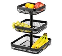 eluno Bandeja Cuadrada de 3 Pisos para Frutas/Pan, frutero, frutero, Cesta de Metal Negro, Mucho Espacio para el Almacenamiento ordenado de Frutas, Verduras, Pan y Aperitivos en la Cocina y el salón